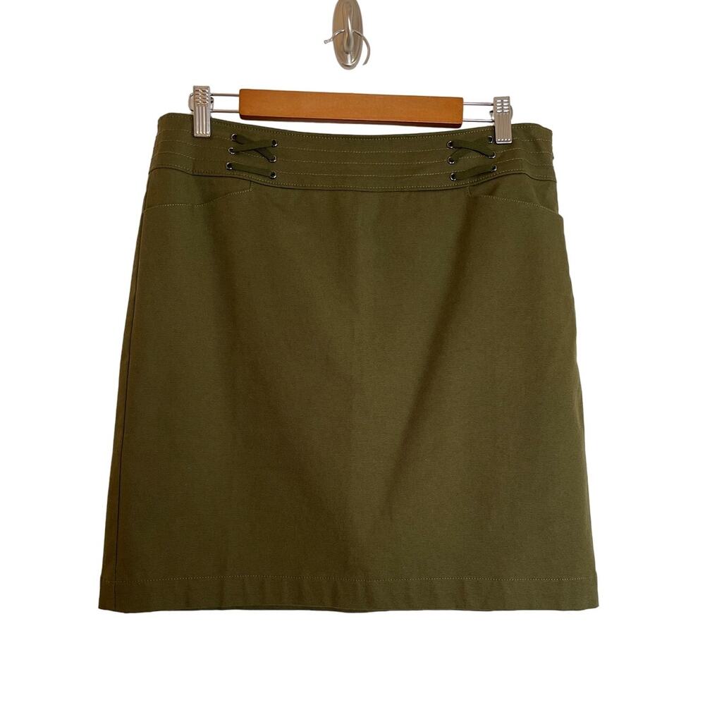 Talbots A-Line Mini Skirt Size 10 Army Green Side Zip Pockets Military Fall